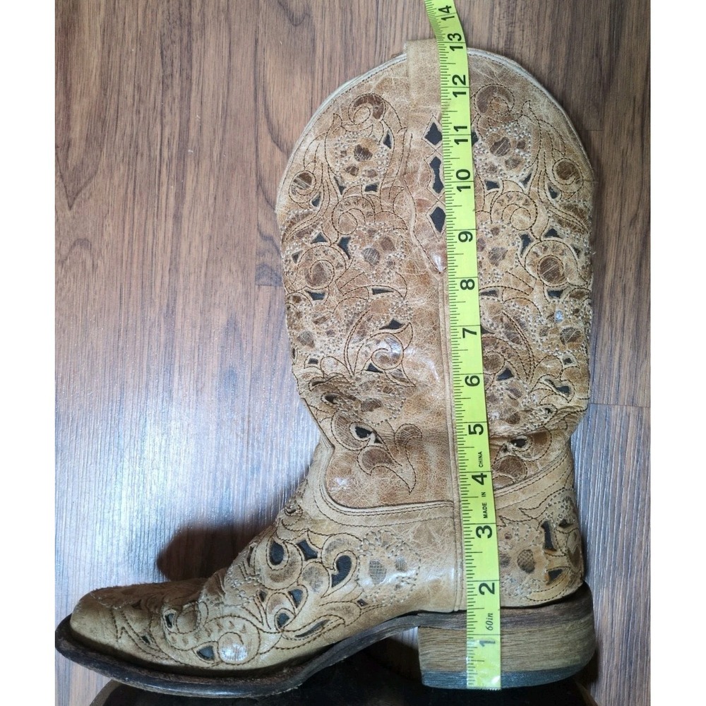 Corral Vintage Antique-ish Saddle Brushed Laser Brown Tan boots Women's Sz 8 M - Picture 11 of 15